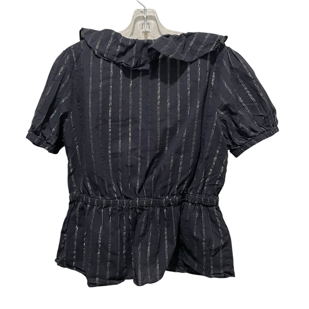 MICHAEL Michael Kors Womens Metallic Striped Ruffled Top Blouse Black Size Large - Picture 7 of 8